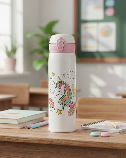 insulated unicorn water bottle - lifestyle