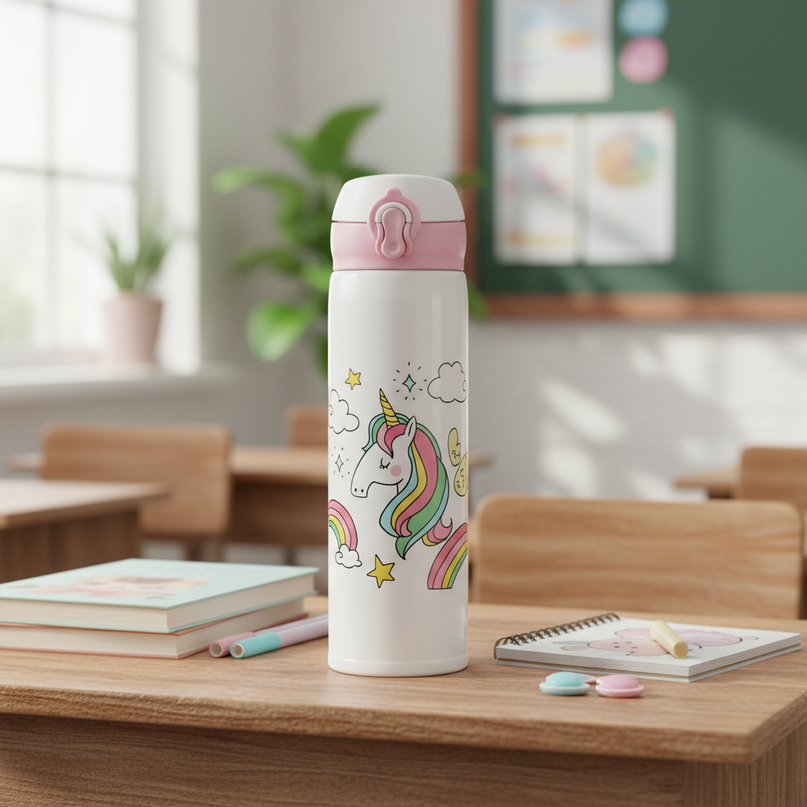 insulated unicorn water bottle - lifestyle
