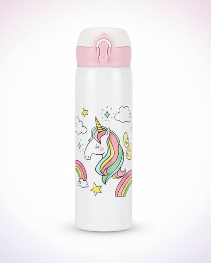 insulated unicorn water bottle - white-bg