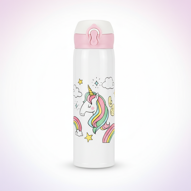 insulated unicorn water bottle - white-bg