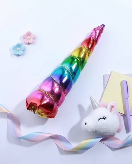 iridescent unicorn horn - flat-lay