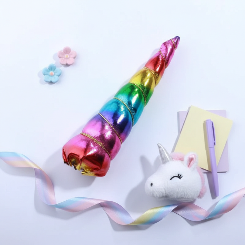 iridescent unicorn horn - flat-lay