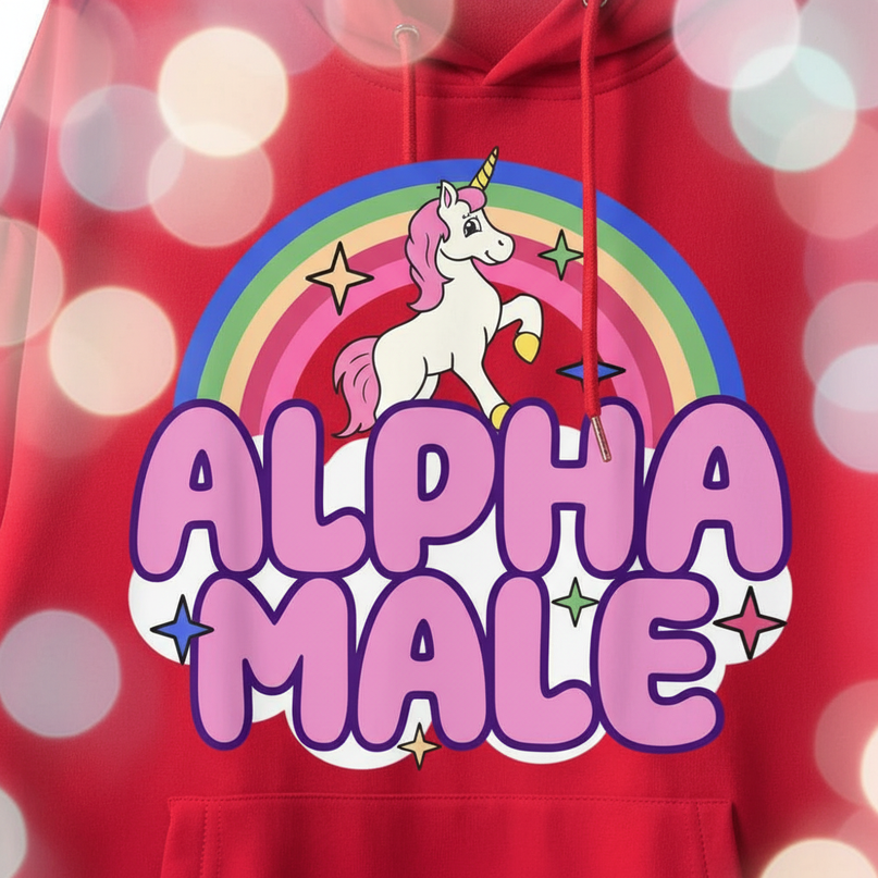 ironic alpha male unicorn hoodie - detail