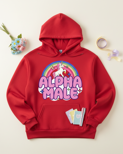 ironic alpha male unicorn hoodie - flat-lay