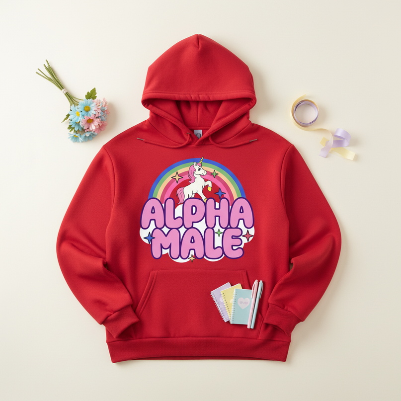 ironic alpha male unicorn hoodie - flat-lay