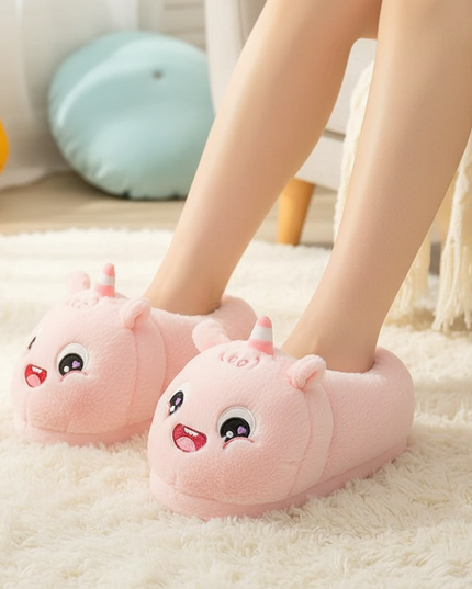 joyful unicorn slippers - in-use