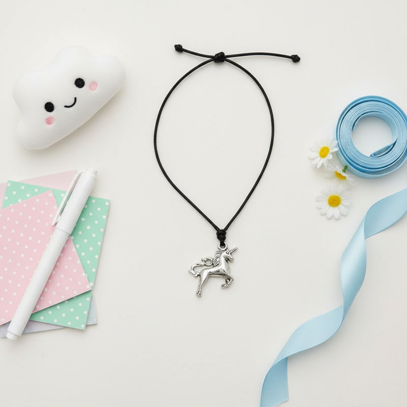 jumping unicorn necklace - flat-lay