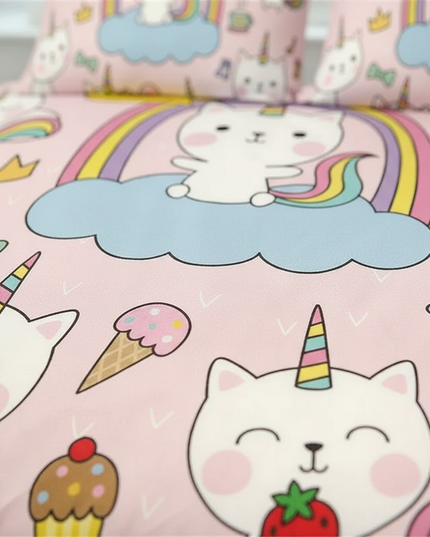 kawaii caticorn pattern bedding - detail