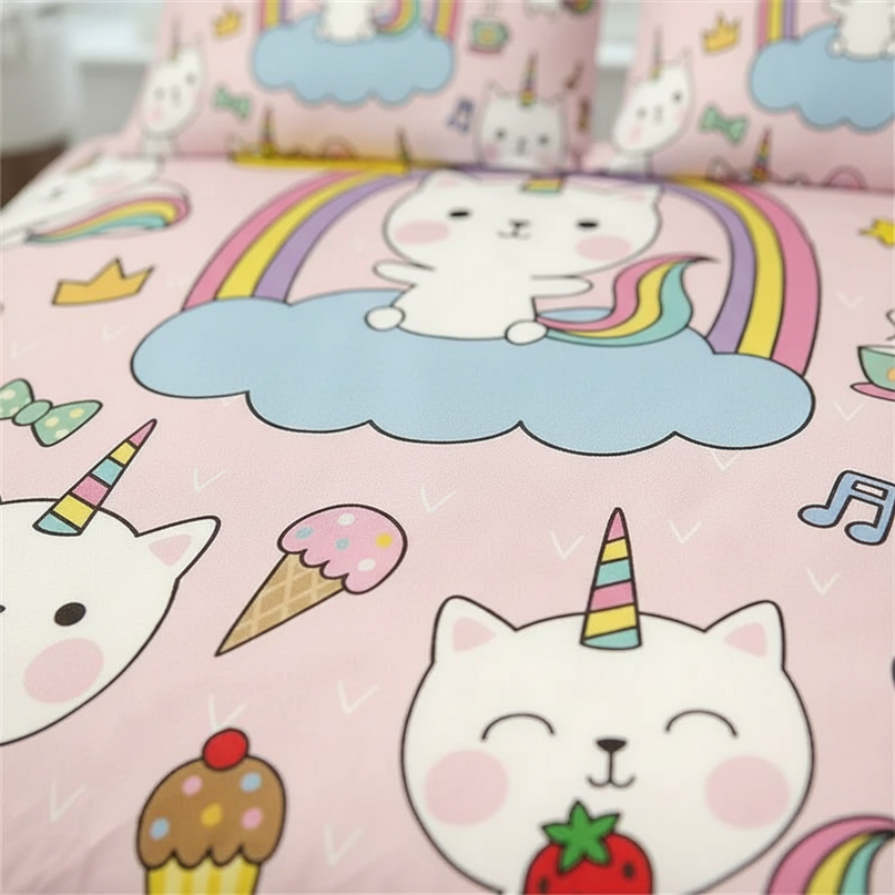 kawaii caticorn pattern bedding - detail