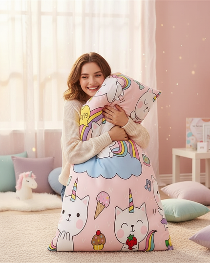 kawaii caticorn pattern bedding - in-use