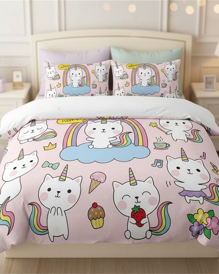 kawaii caticorn pattern bedding - lifestyle