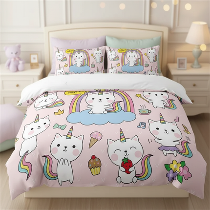 kawaii caticorn pattern bedding - lifestyle