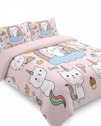 kawaii caticorn pattern bedding - white-bg