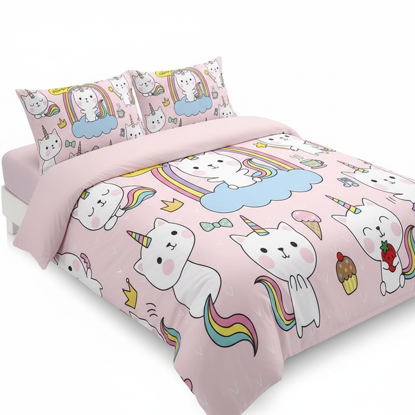 kawaii caticorn pattern bedding - white-bg