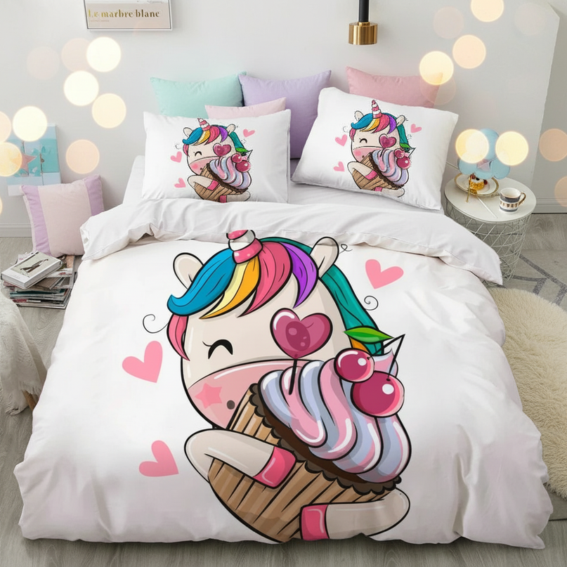 kawaii cupcake love unicorn bedding - lifestyle
