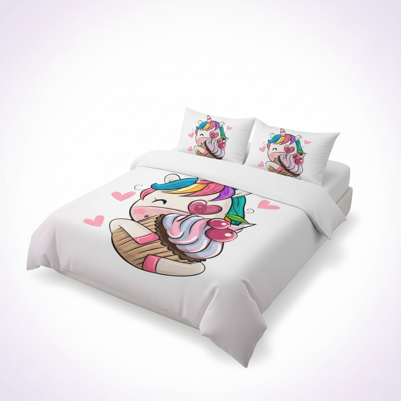 kawaii cupcake love unicorn bedding - white-bg