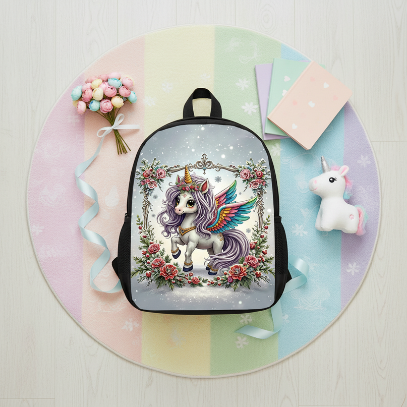 kawaii fairy unicorn kids backpack - flat-lay