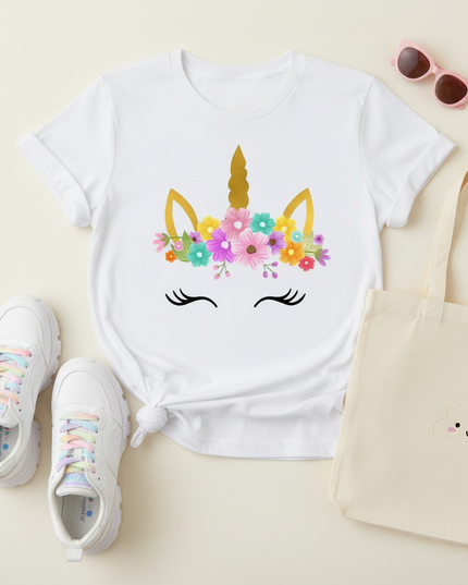 kawaii girl unicorn shirt - flat-lay