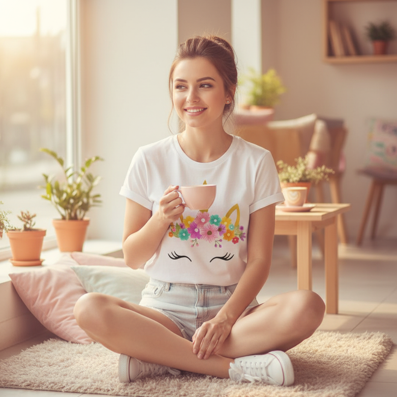 kawaii girl unicorn shirt - in-use