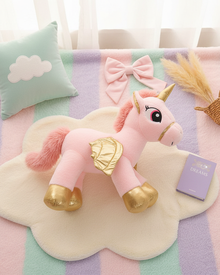 kawaii pink flying unicorn plush - flat-lay