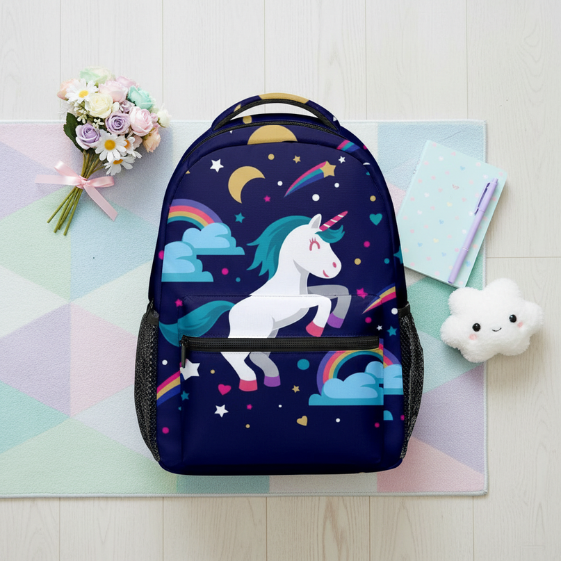kawaii unicorn backpack - flat-lay
