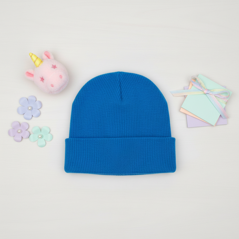 kawaii unicorn beanie - flat-lay