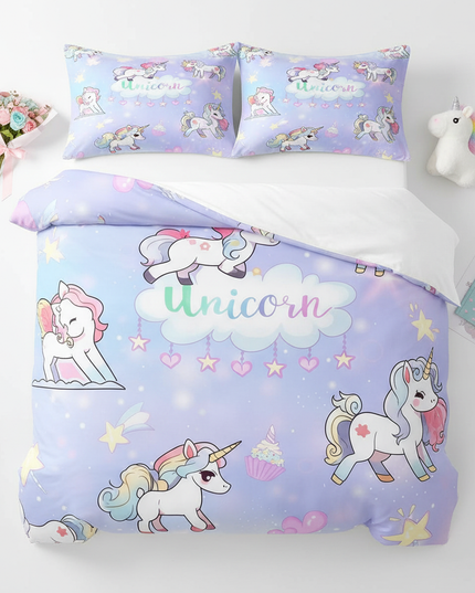 kawaii unicorn bedding - flat-lay