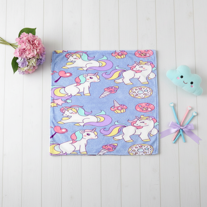 kawaii unicorn blanket - flat-lay