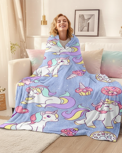 kawaii unicorn blanket - in-use