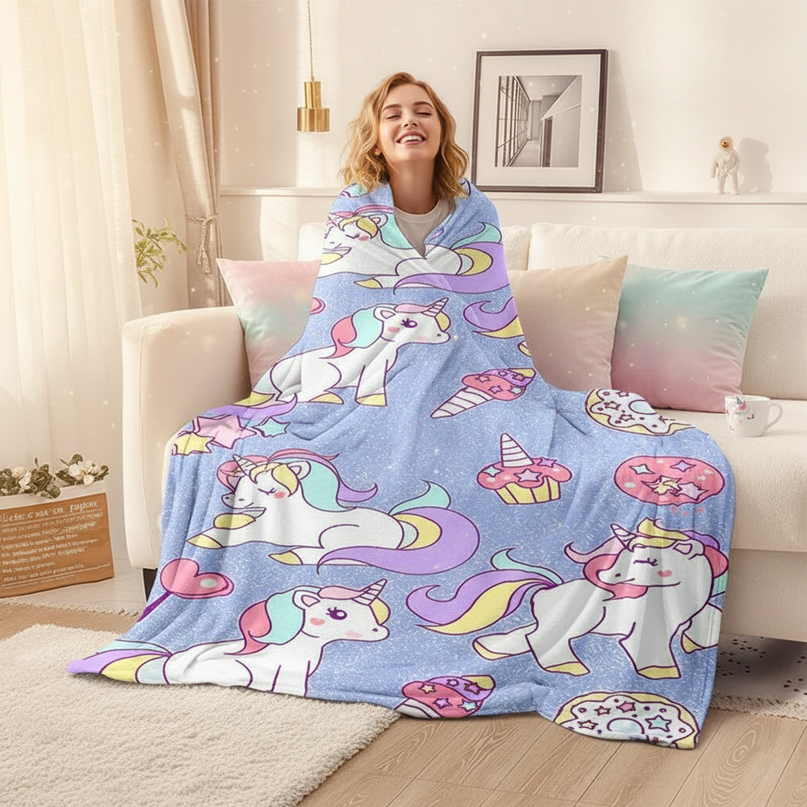 kawaii unicorn blanket - in-use