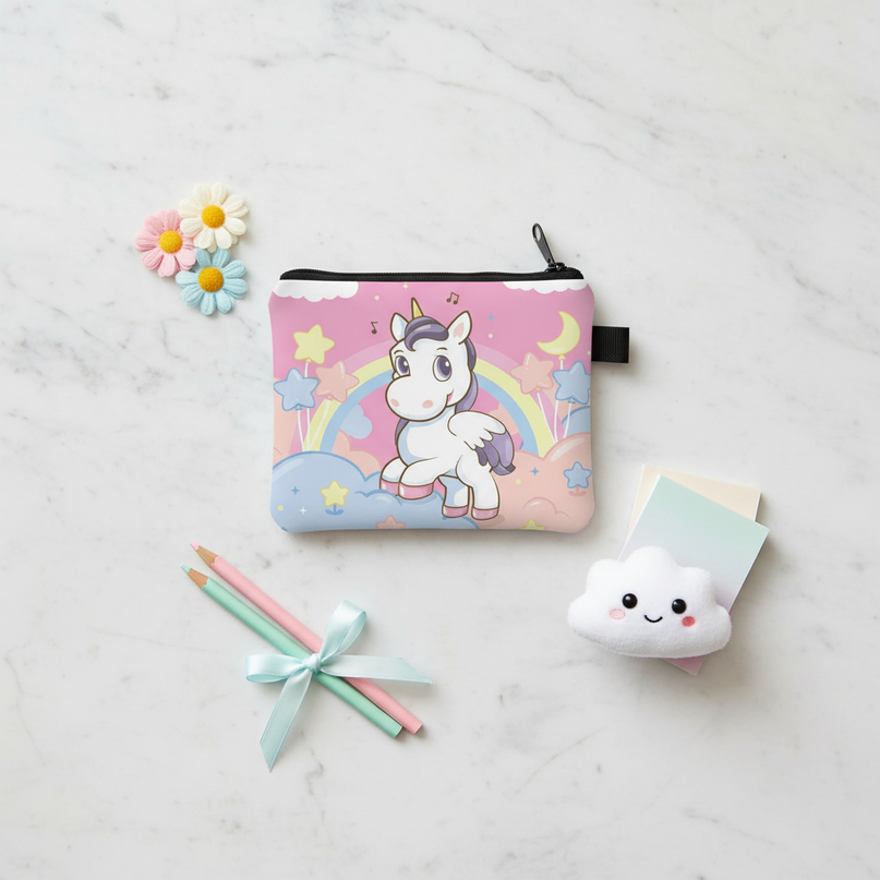 kawaii unicorn coin purse - flat-lay