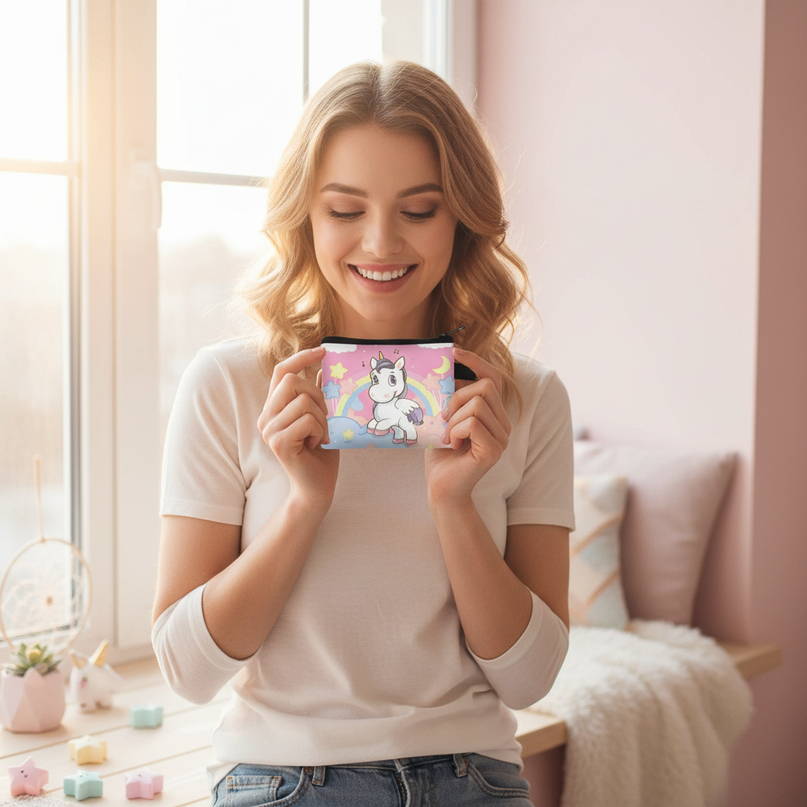 kawaii unicorn coin purse - in-use