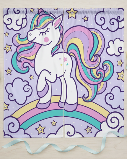 kawaii unicorn curtains - flat-lay