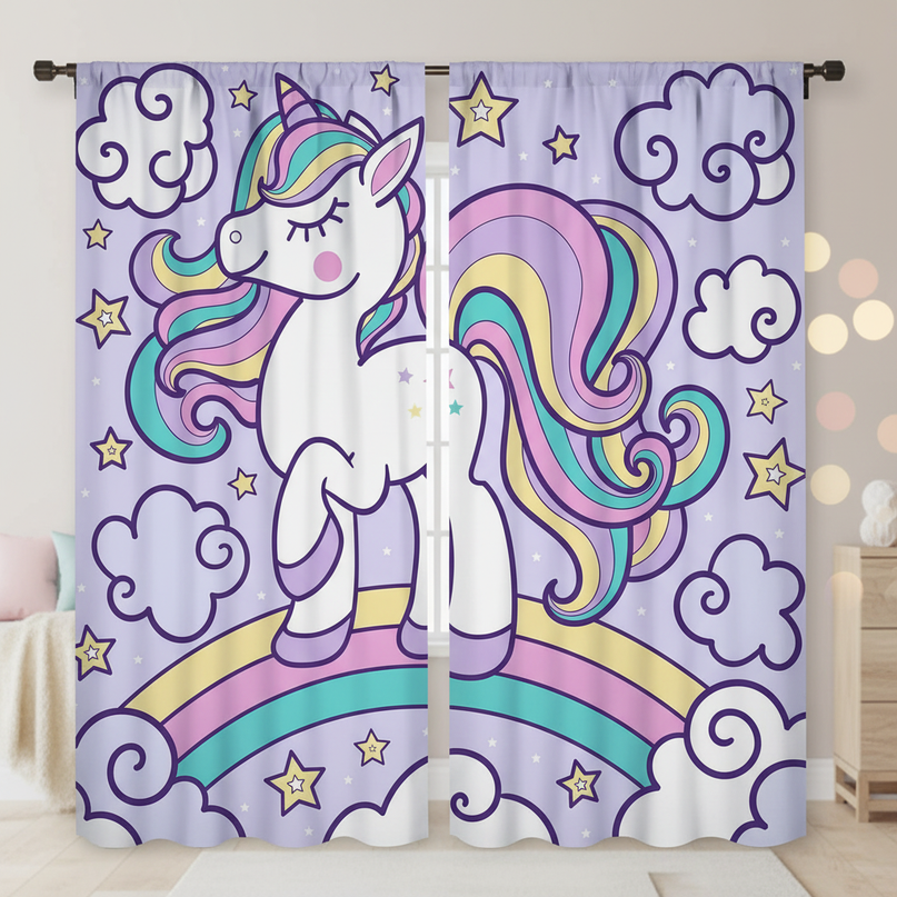kawaii unicorn curtains - lifestyle