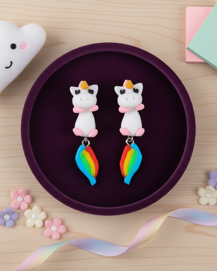 kawaii unicorn earrings - flat-lay