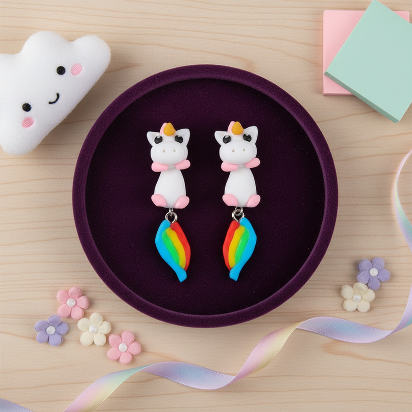 kawaii unicorn earrings - flat-lay