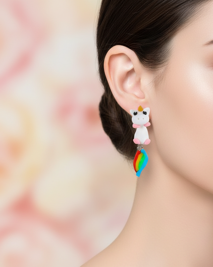 kawaii unicorn earrings - in-use