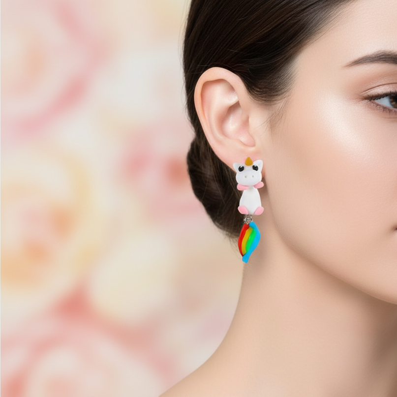 kawaii unicorn earrings - in-use