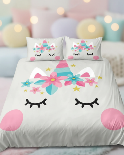 kawaii unicorn face bedding - lifestyle