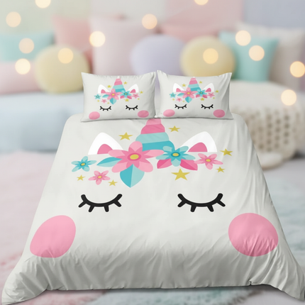 kawaii unicorn face bedding - lifestyle