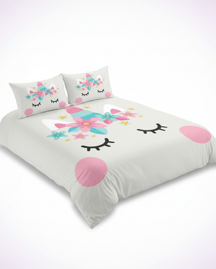 kawaii unicorn face bedding - white-bg