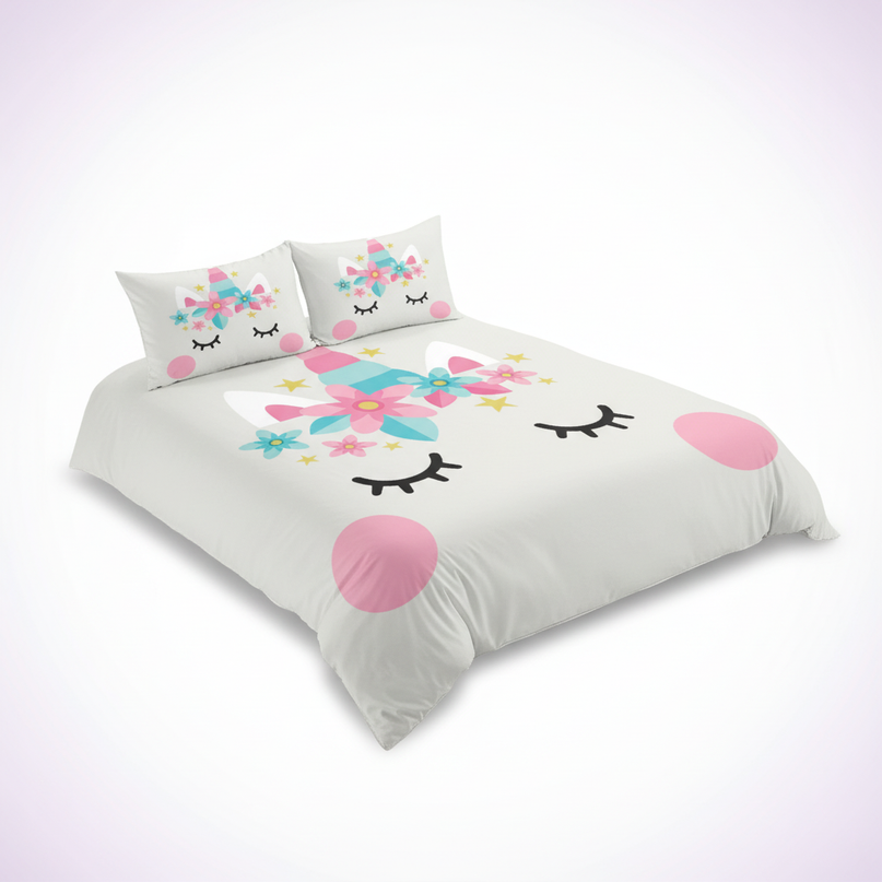 kawaii unicorn face bedding - white-bg