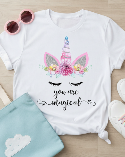 kawaii unicorn girl shirt - flat-lay