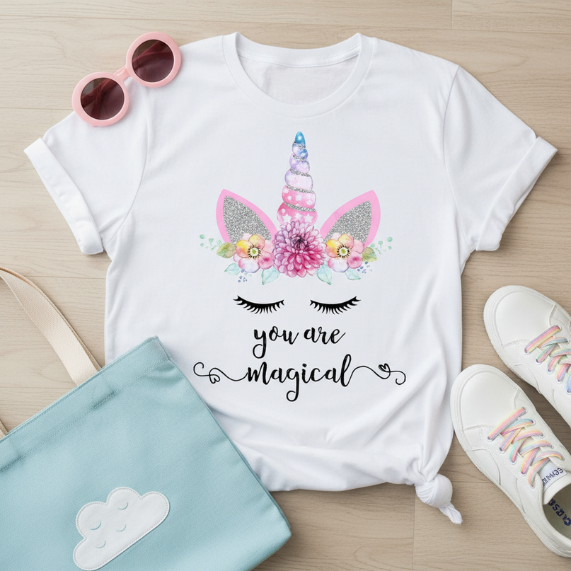 kawaii unicorn girl shirt - flat-lay