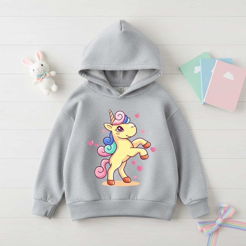 kawaii unicorn hoodie kids - flat-lay