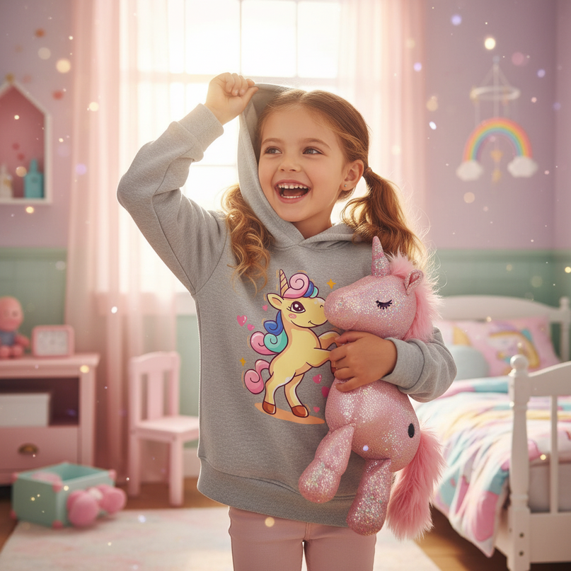 kawaii unicorn hoodie kids - in-use
