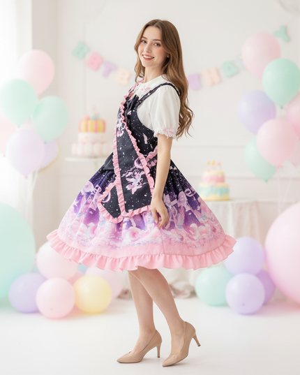 kawaii unicorn lolita dress - three-quarter