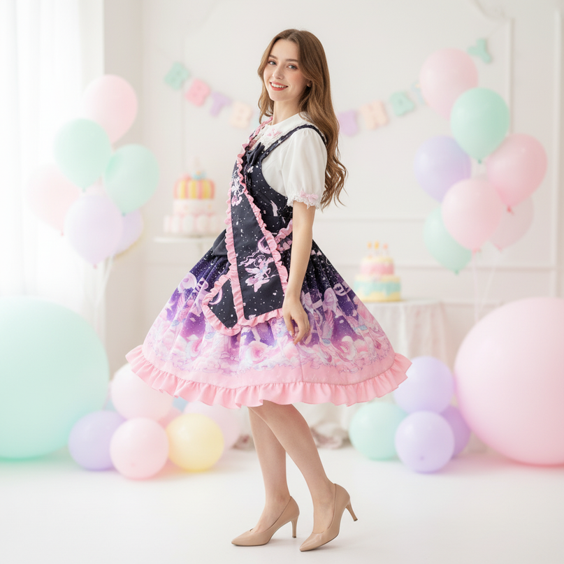 kawaii unicorn lolita dress - three-quarter