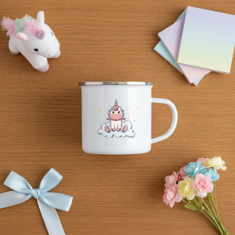 kawaii unicorn mug - flat-lay