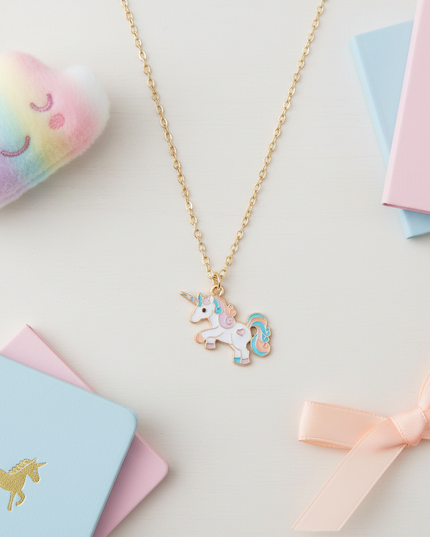 kawaii unicorn necklace - flat-lay